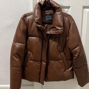 NEW Levi's faux Leather brown Puffer Jacket